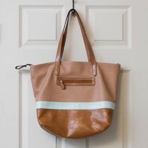 Brown Turquoise Faux Leather Bag Purse Tote Retro